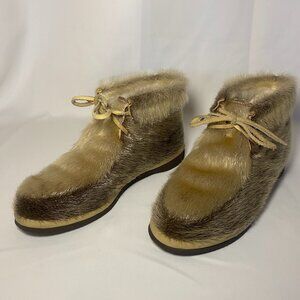 Vtg 1960's After Ski by Bastien Bros Fur Leather Snow Booties Made in Canada EUC